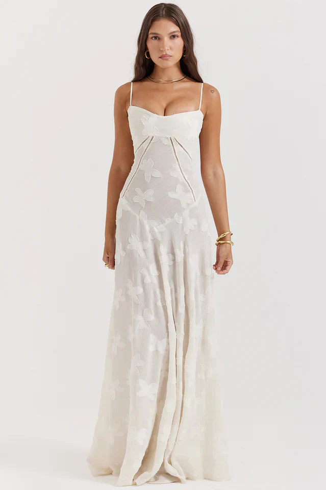 Flora | Maxi Dress with Floral Print and Lace-Up Back