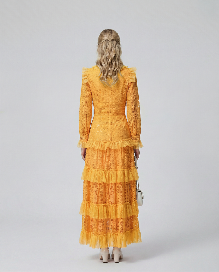 Rebekah | Lace Maxi Dress with Long Sleeves and Tiered Ruffles