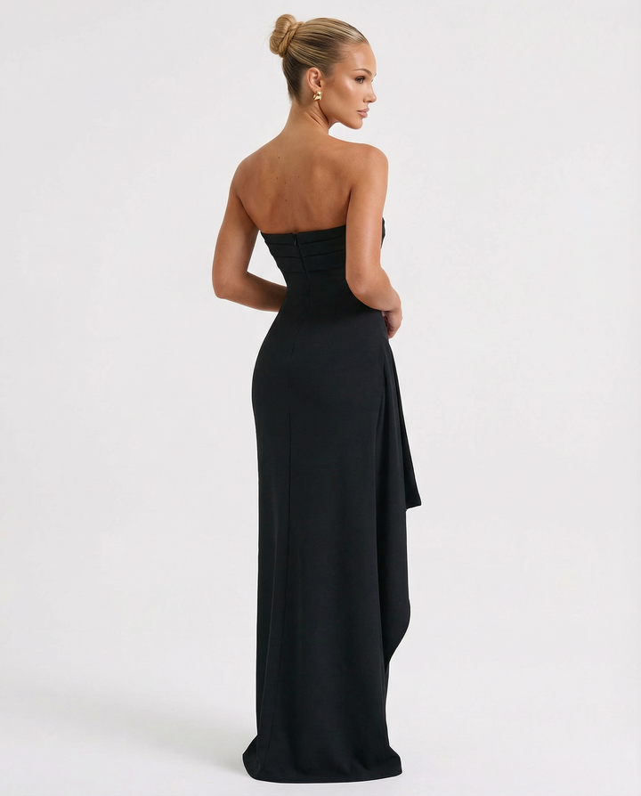 Stacey | Strapless Maxi Dress with Ruched Detail and Split