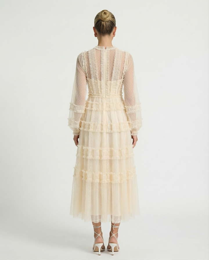 Celia | Midi Dress with Sheer Long Sleeves