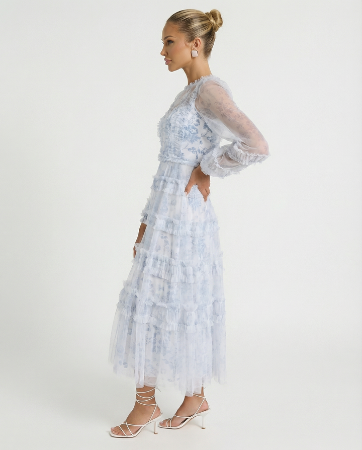 Celia | Midi Dress with Sheer Long Sleeves
