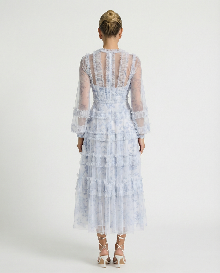 Celia | Midi Dress with Sheer Long Sleeves
