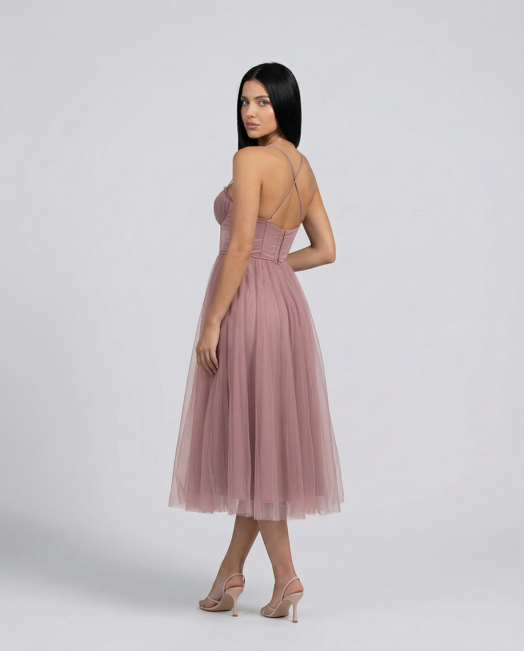 Lourdes | Tulle Midi Dress with Corset Bodice