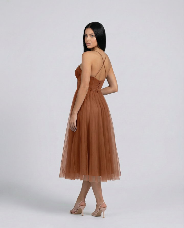 Lourdes | Tulle Midi Dress with Corset Bodice