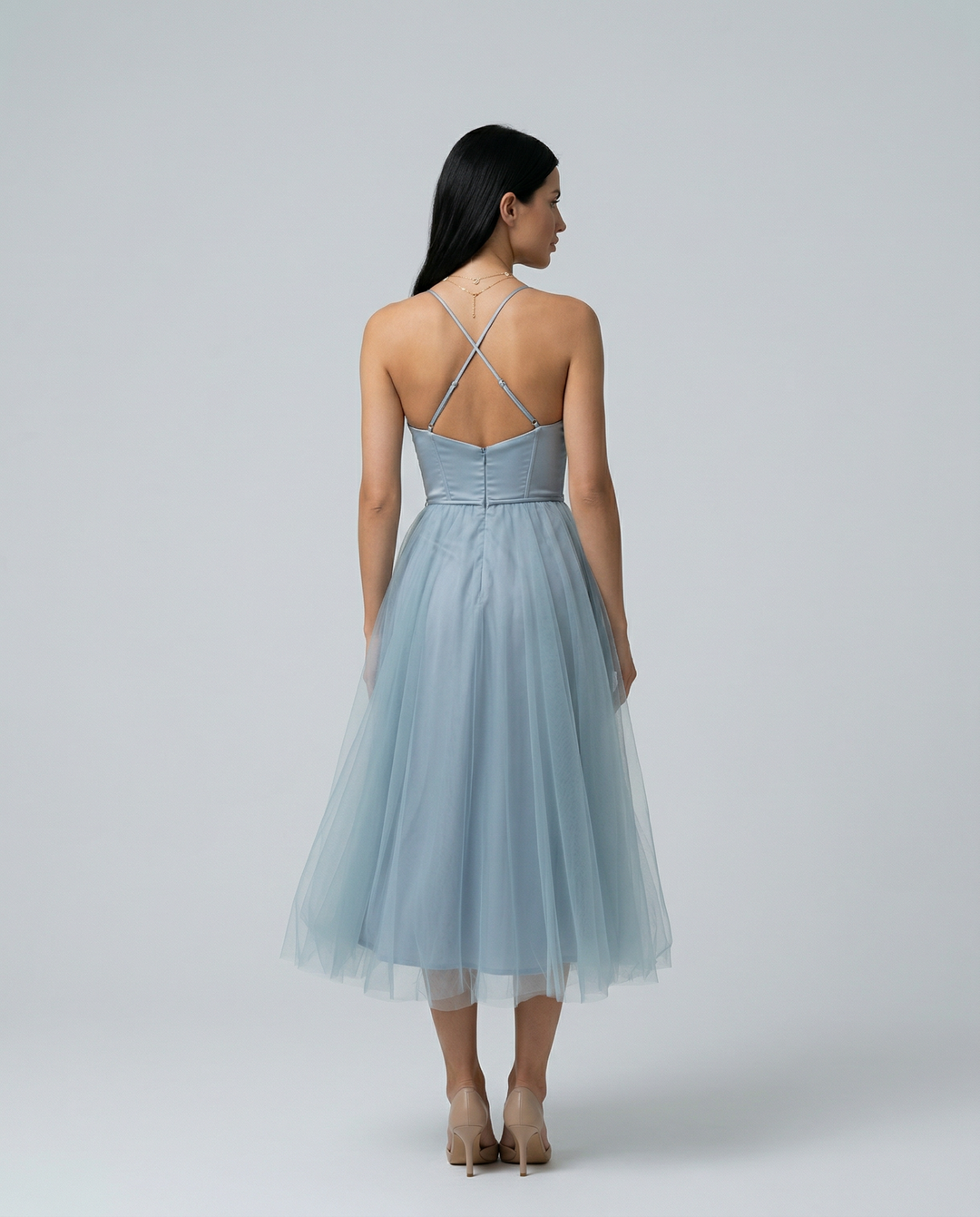 Lourdes | Tulle Midi Dress with Corset Bodice