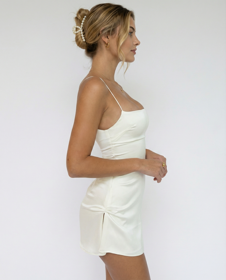 Alaina | Satin Mini Dress with Spaghetti Straps and Square Neck