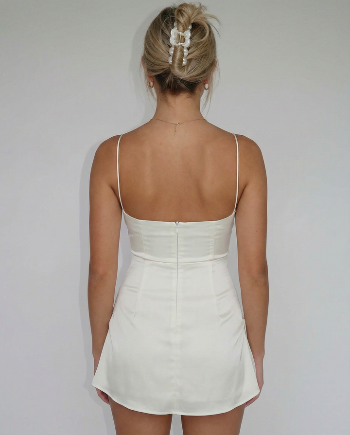 Alaina | Satin Mini Dress with Spaghetti Straps and Square Neck