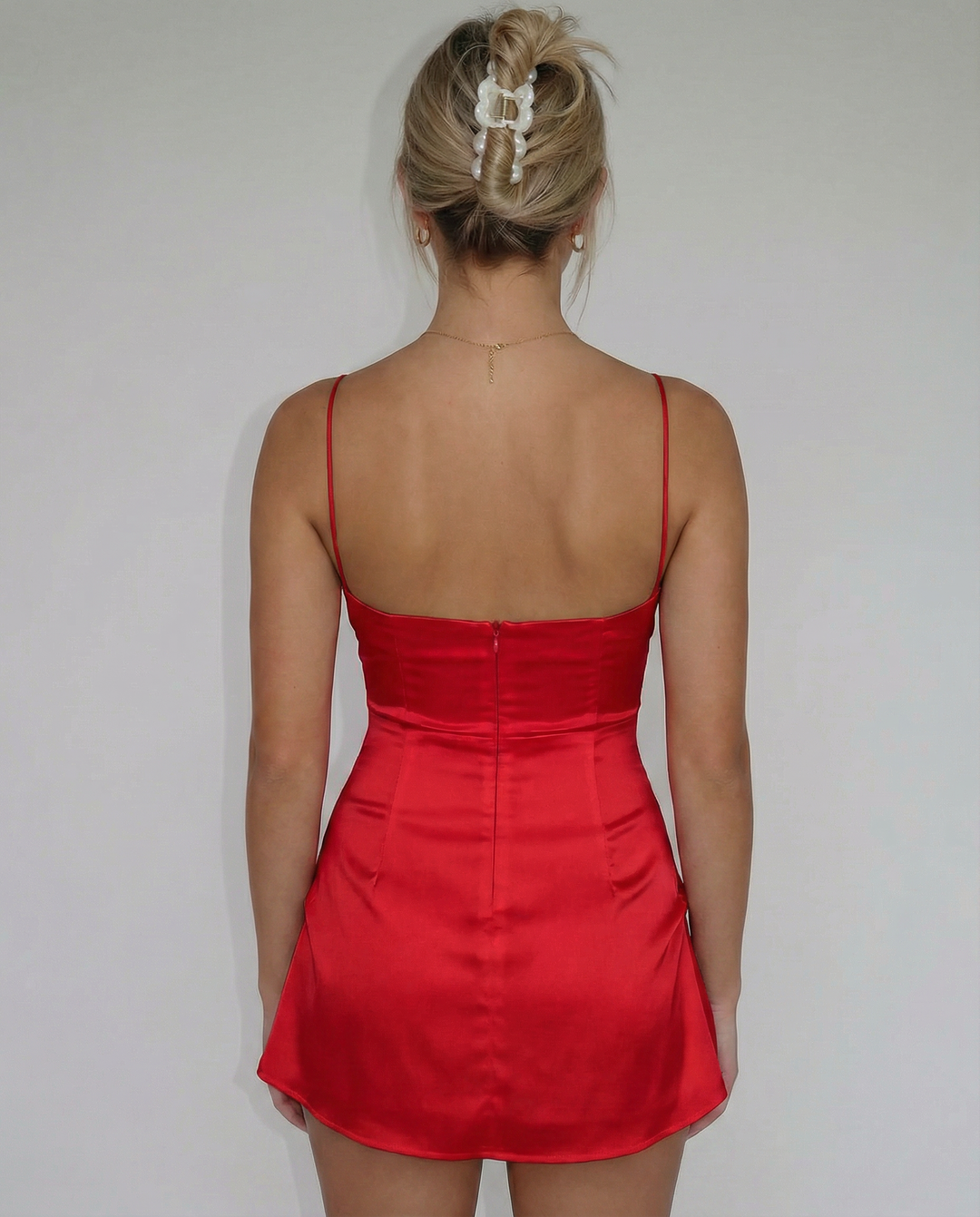Alaina | Satin Mini Dress with Spaghetti Straps and Square Neck