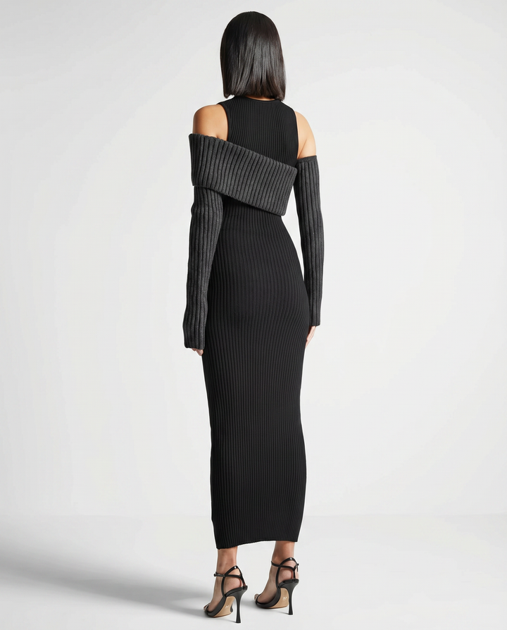 Marisa | Midi Dress with Ribbed Knit and Cold Shoulder Detail