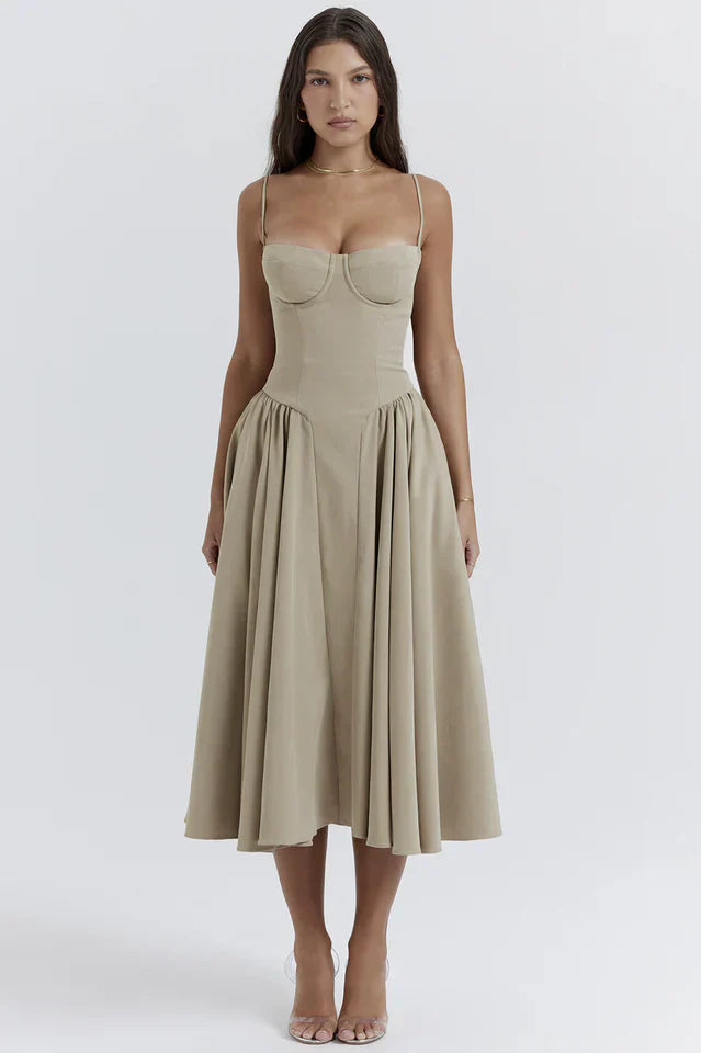 Cherie | Midi Sundress with Corset Bodice