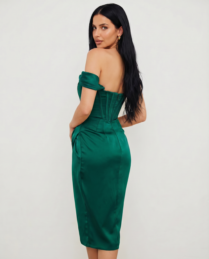 Doris | Midi Dress with Corset Bodice and Side Slit