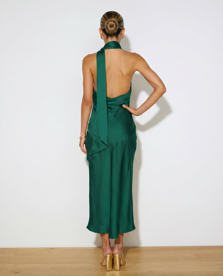 Harriet | Midi Satin Dress with Open Back