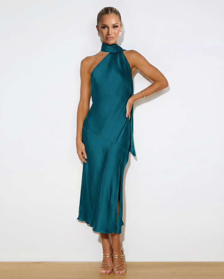 Harriet | Midi Satin Dress with Open Back