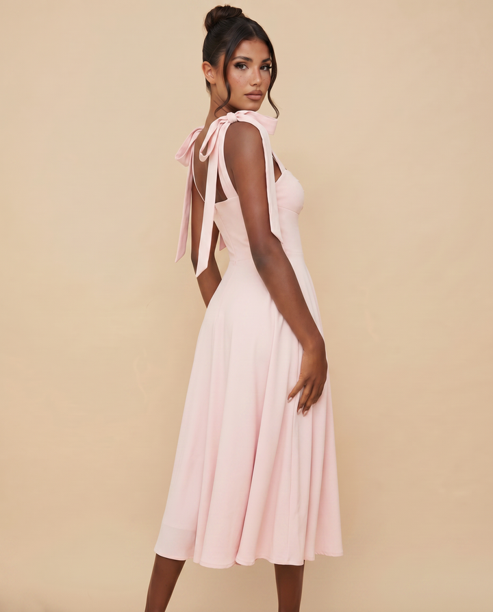 Leigh | Midi Dress with Tie Shoulder Straps