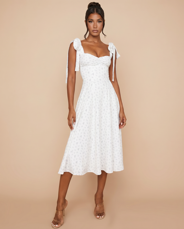 Leigh | Midi Dress with Tie Shoulder Straps