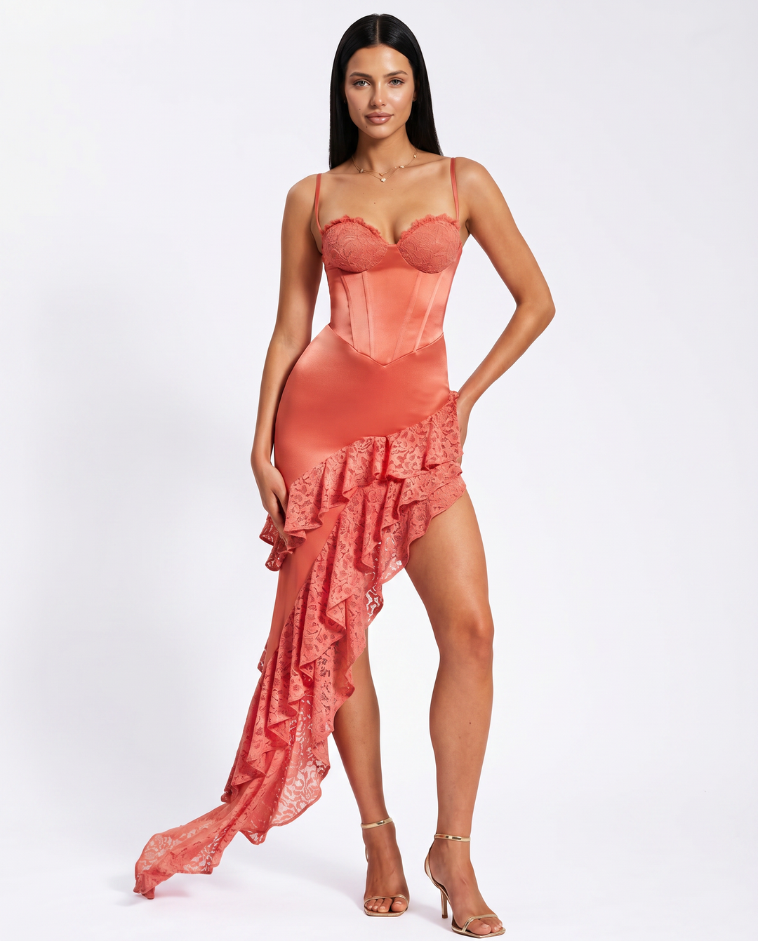 Carmen | Asymmetric Midi Dress with Lace Corset