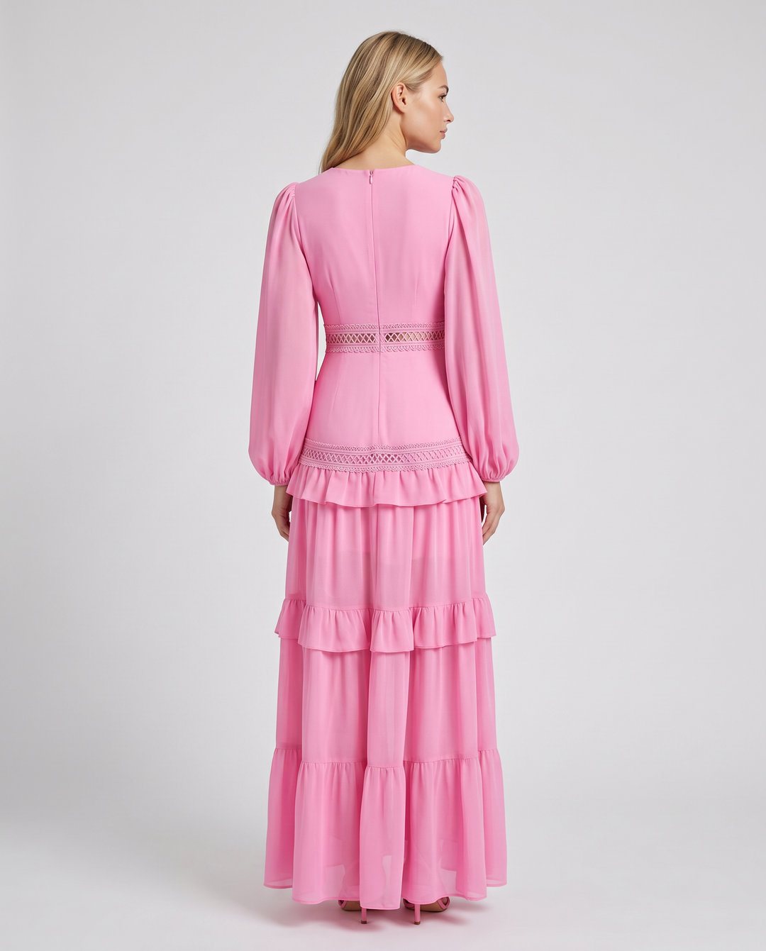 Lorie | Maxi Dress with Ruffle Skirt and Long Sheer Sleeves
