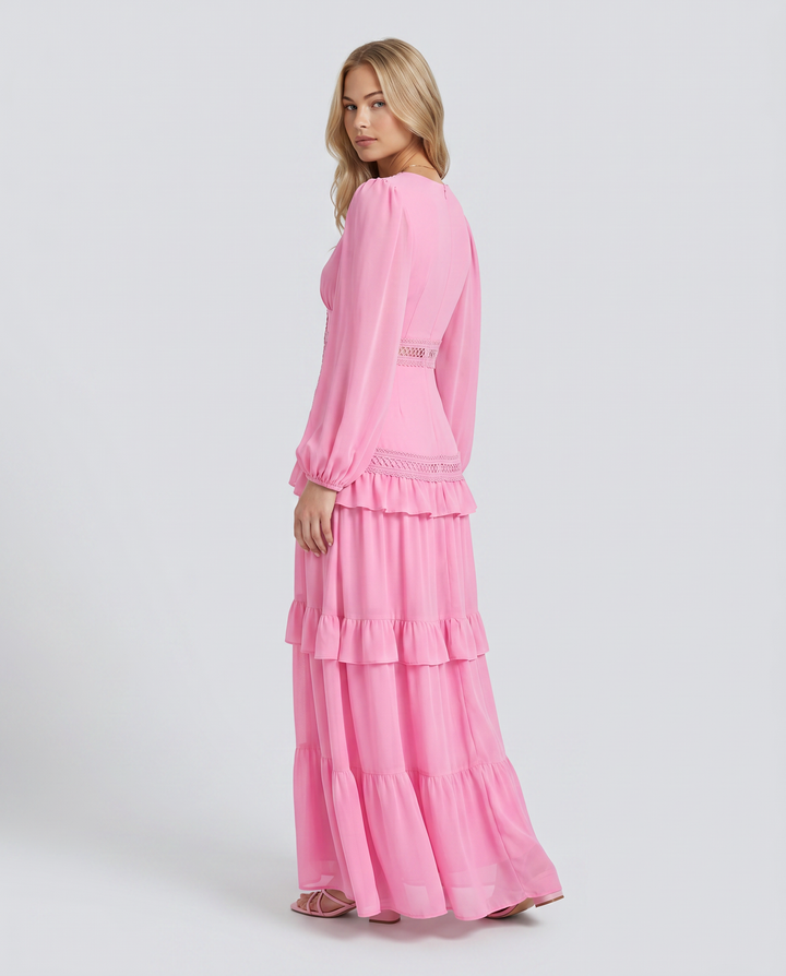 Lorie | Maxi Dress with Ruffle Skirt and Long Sheer Sleeves