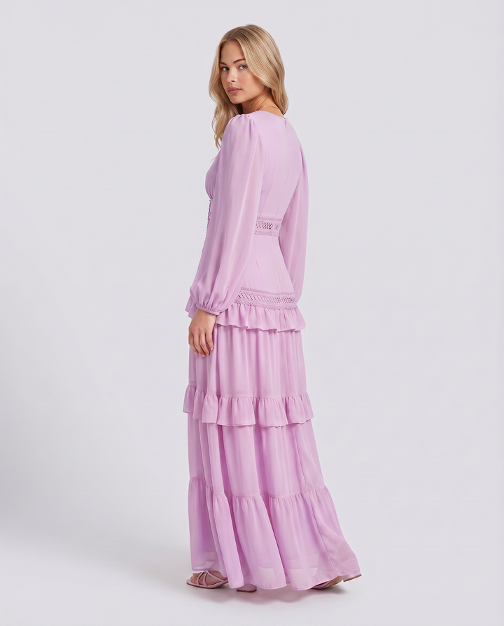 Lorie | Maxi Dress with Ruffle Skirt and Long Sheer Sleeves