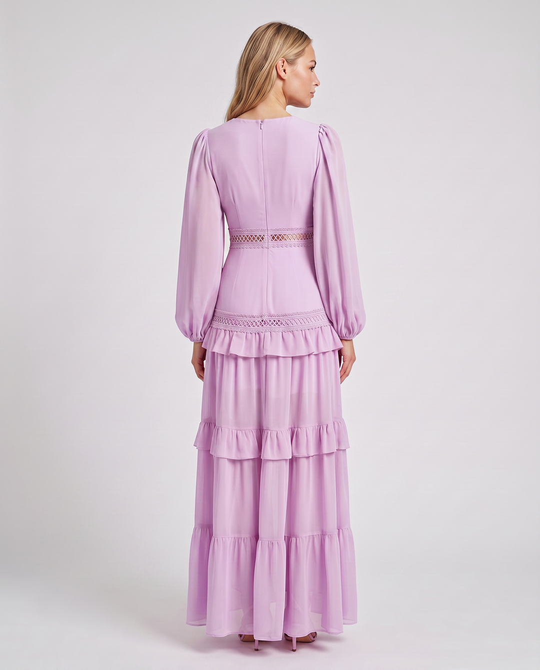 Lorie | Maxi Dress with Ruffle Skirt and Long Sheer Sleeves