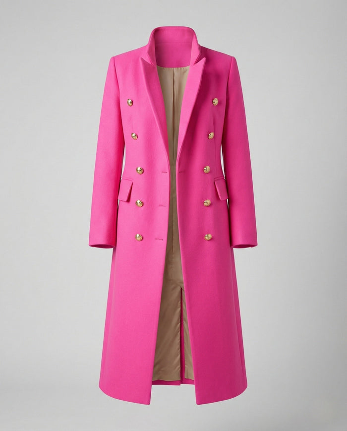 Women's Double-Breasted Long Blazer with Notch Lapel