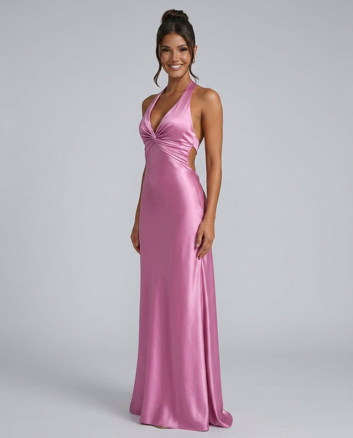 Cleo | Satin Halter Prom Maxi Dress