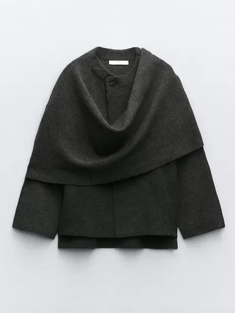 Women's Knit Cape Coat with Attached Scarf