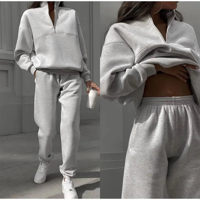 Women's Half-Zip Lounge Set with Elastic Waist Joggers