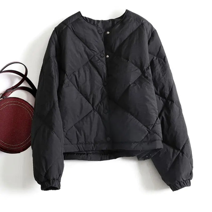Women's Quilted Puffer Jacket Cropped Fit Snap Front