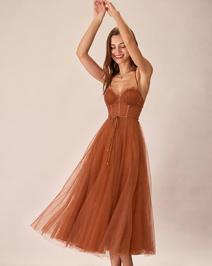 Selene | Spaghetti Strap Flowy Mesh Midi Dress