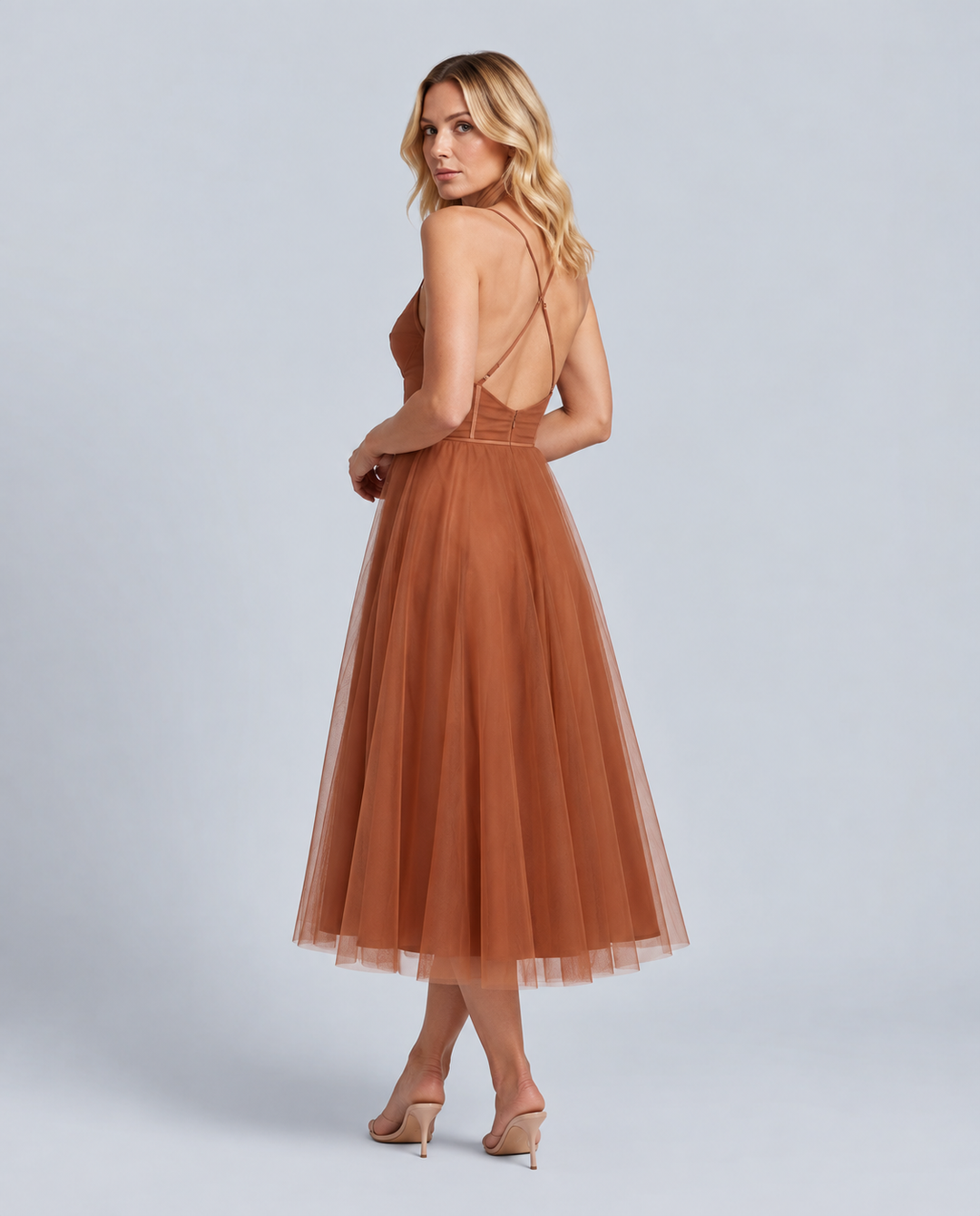 Selene | Spaghetti Strap Flowy Mesh Midi Dress