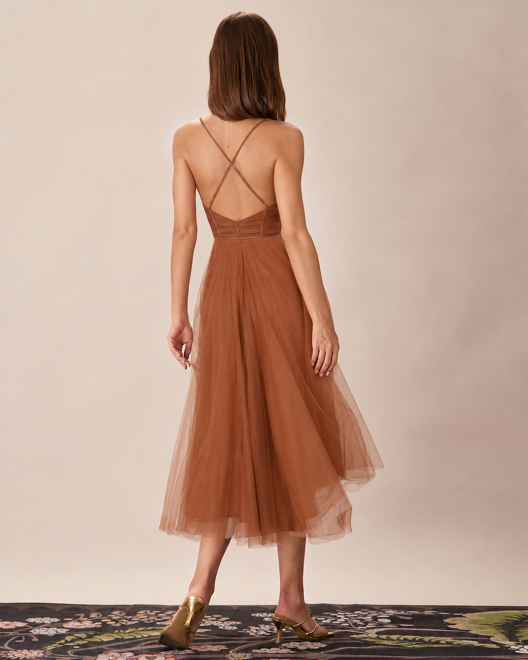 Selene | Spaghetti Strap Flowy Mesh Midi Dress
