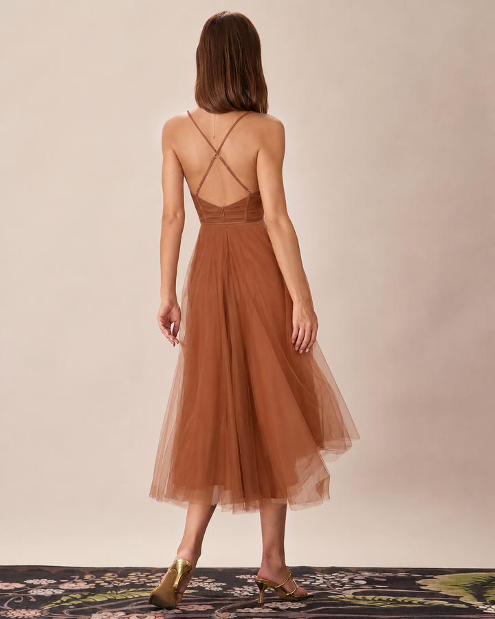 Selene | Spaghetti Strap Flowy Mesh Midi Dress