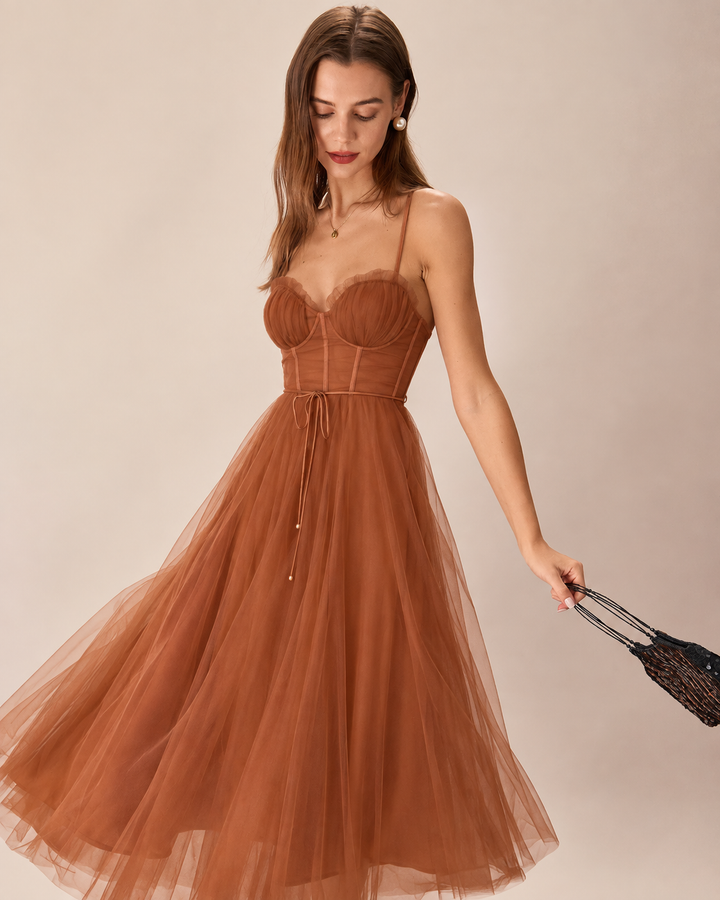 Selene | Spaghetti Strap Flowy Mesh Midi Dress