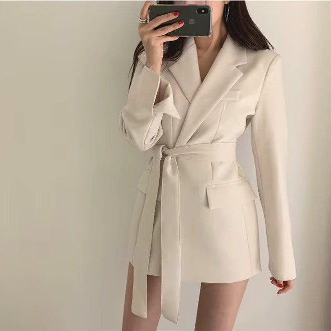 Women's Belted Blazer Dress Notch Lapel Tailored Fit