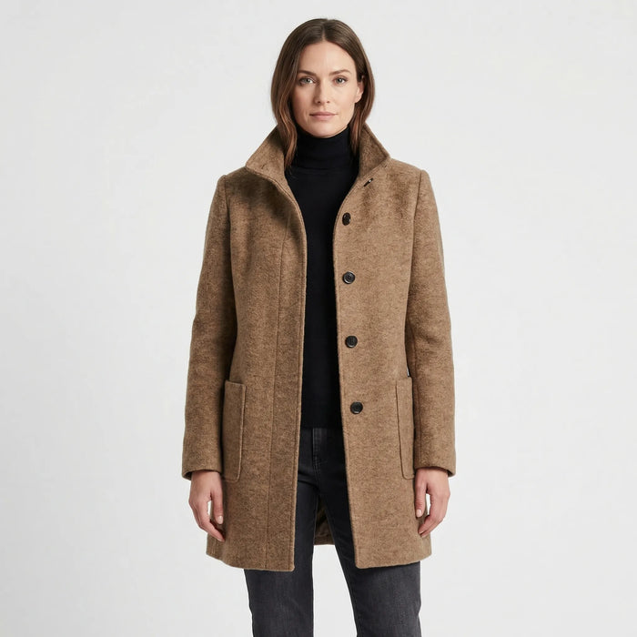 Women's Stand Collar Overcoat Button Front Mid-Length