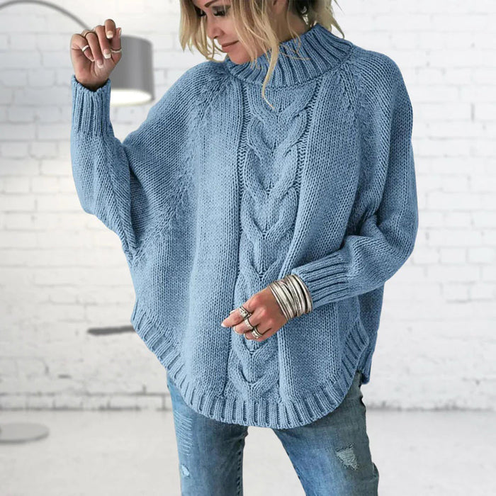 Women's Cable-Knit Turtleneck Sweater Oversized Fit