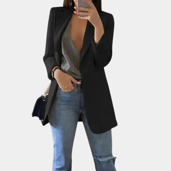 Women's Long Slim Fit Blazer with Notch Lapel for Work