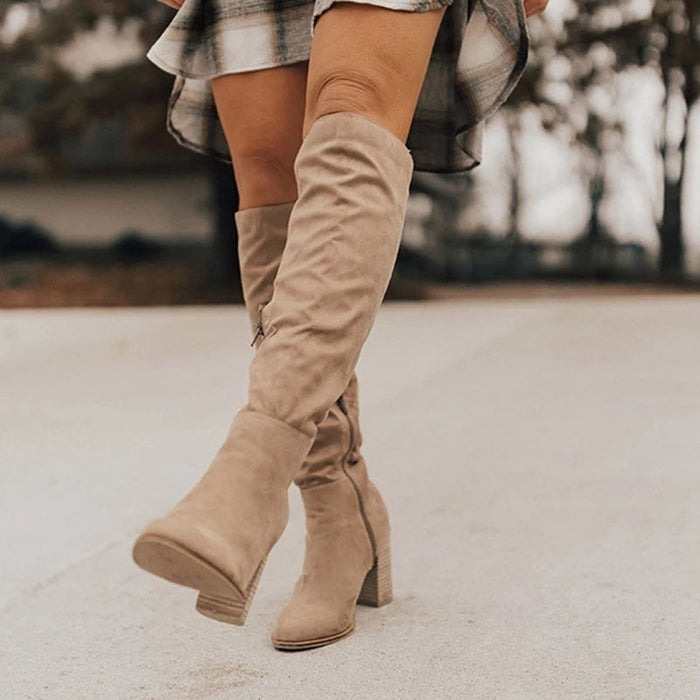 Women's Knee-High Boots Block Heel Side Zip