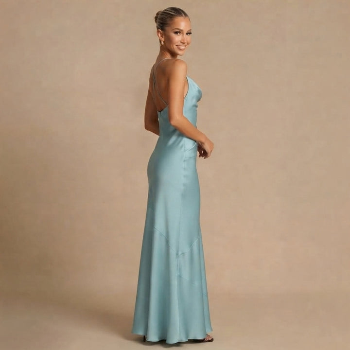 Tessa | Satin Beaded Swing Collar Maxi Dress