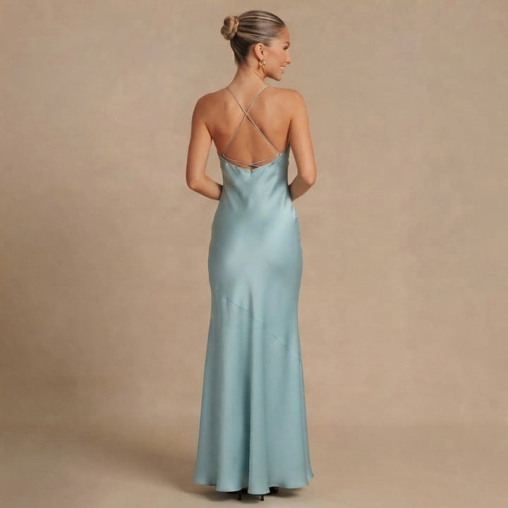 Tessa | Satin Beaded Swing Collar Maxi Dress