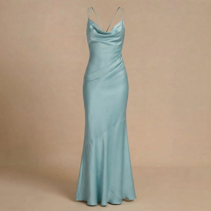 Tessa | Satin Beaded Swing Collar Maxi Dress
