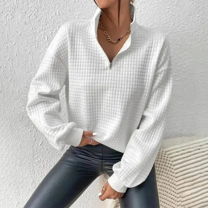 Women's Waffle Knit Half-Zip Pullover with Collar
