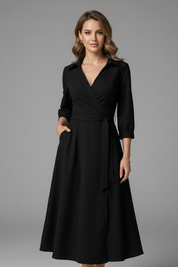 Xenia | V-Neck Long Sleeve Midi Dress