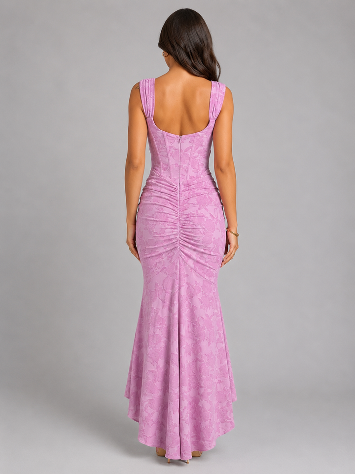 Valentina | Floral Corset Asymmetric Hem Maxi Dress