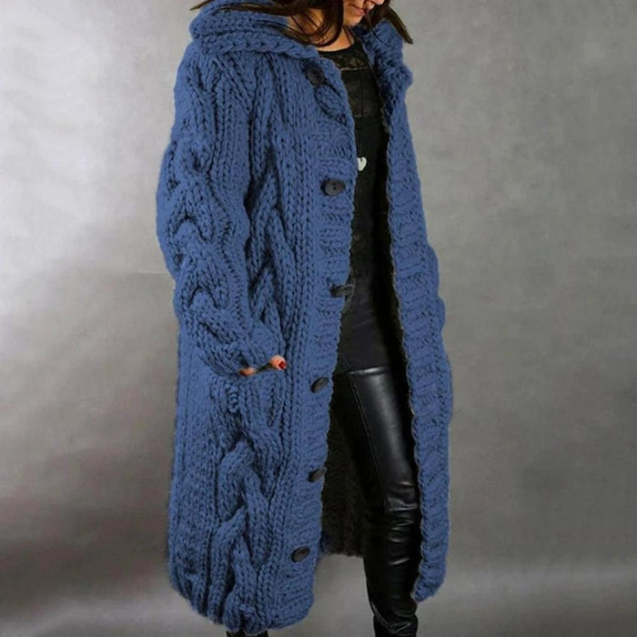 Women's Cable Knit Hooded Cardigan Long Sleeve