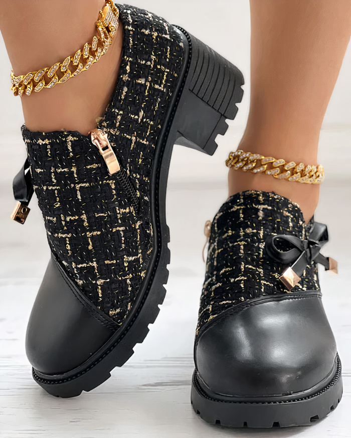 Women's Lace Detail Slip-On Heels with Round Toe