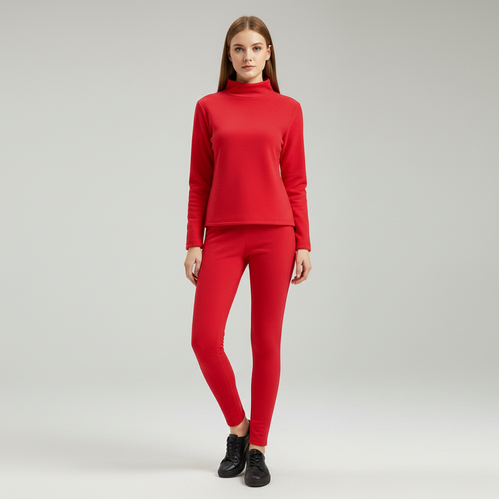 Women's Fleece Turtleneck Lounge Set with Elastic Waist