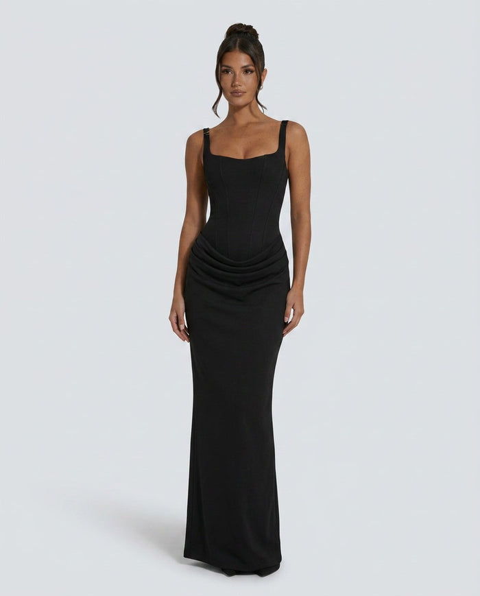 Justina | Basque Waist Fitted Maxi Dress