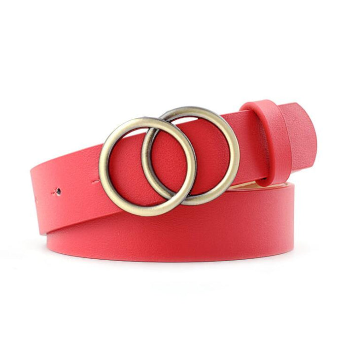 Women's Belt with Double O-Ring Buckle PU Leather